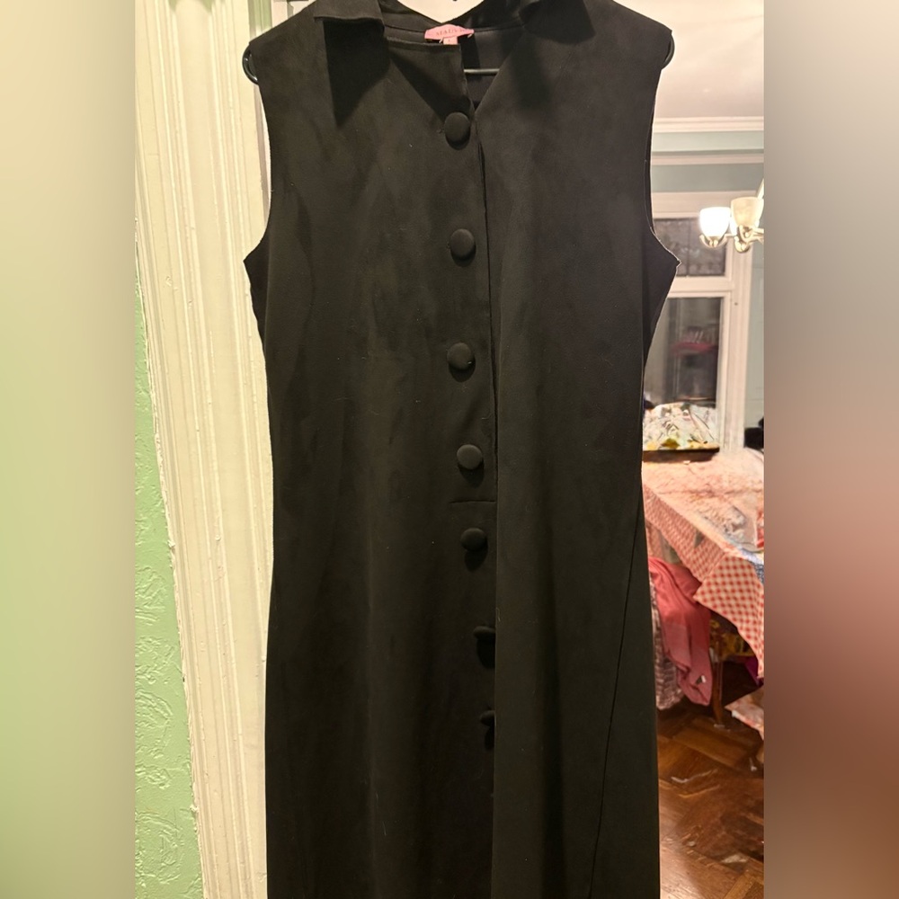 Anthropologie Maeve Black Sleeveless Faux-Suede Button-Down Dress Size Large - Picture 4 of 5